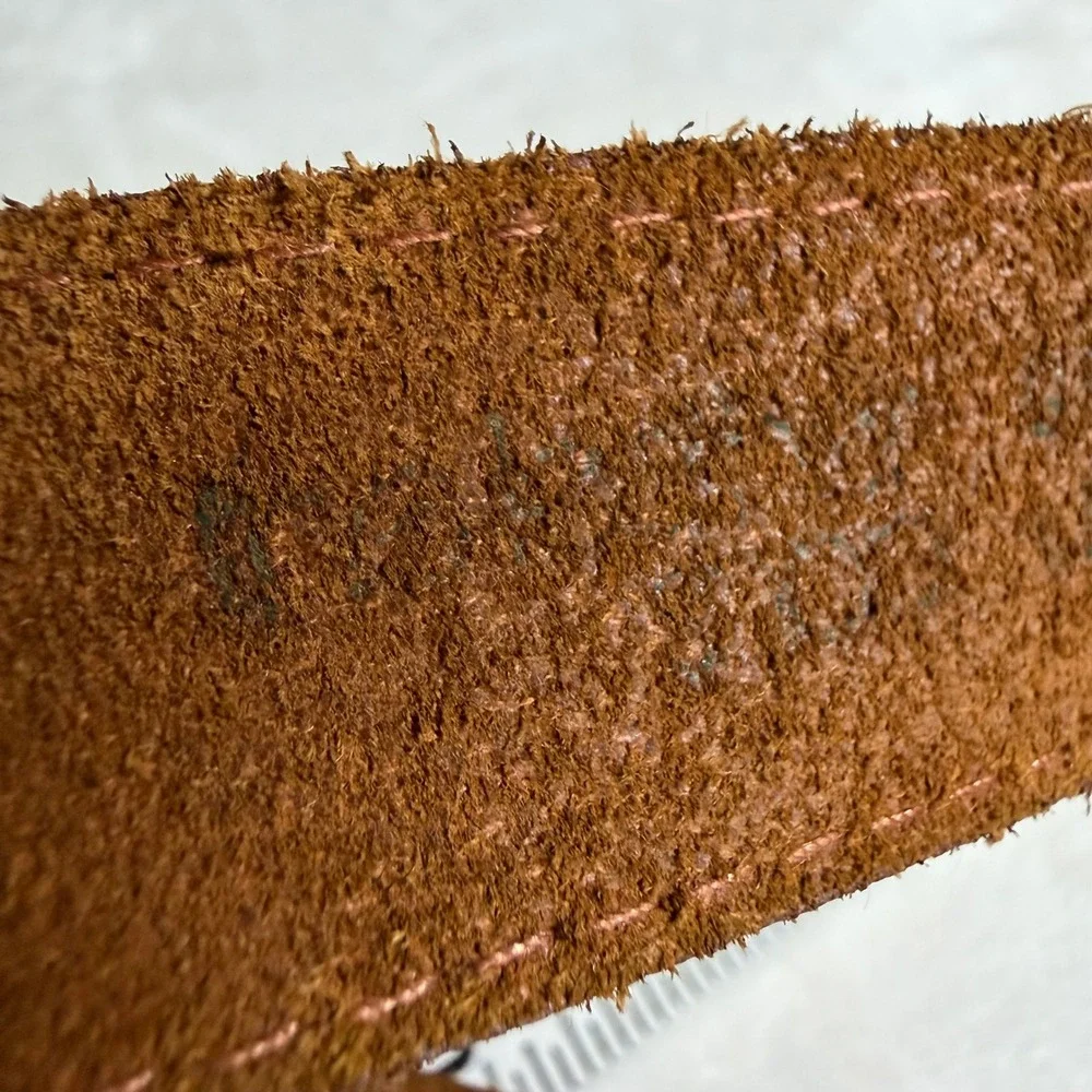 Leather Shop Western Belt Women Size 28 Brown Genuine Leather‎ Engraved Buckle